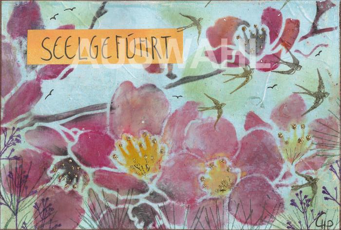 farbig gestaltete Karte mit dem Wort Seelgeführt